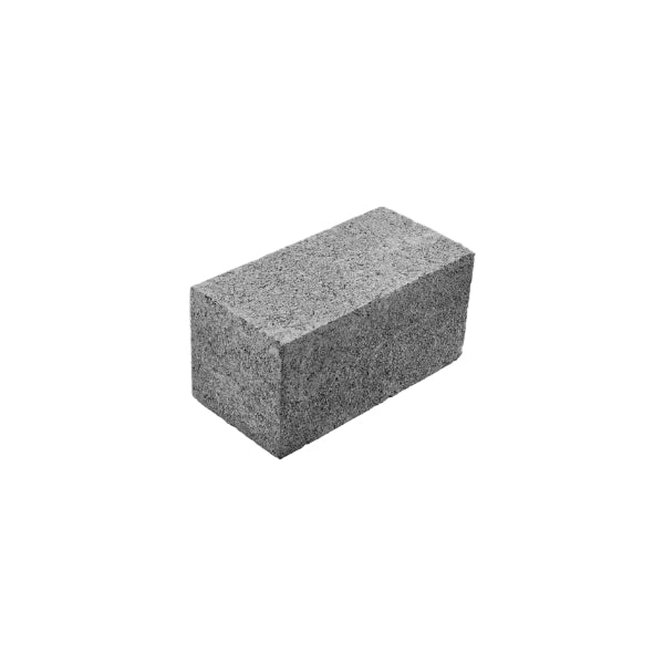 A rectangular gray concrete masonry block with a textured, porous surface, shown on a plain white background.
